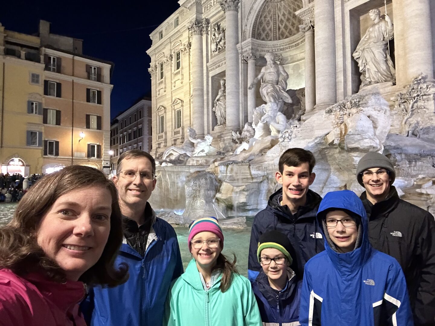 Kami and Family in front of Trevi Fountain