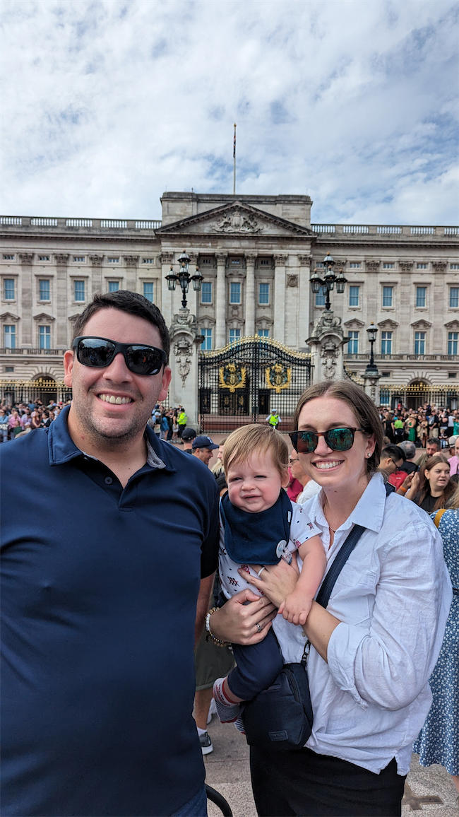 Andrew and Kathleen outside Buckingham Palace