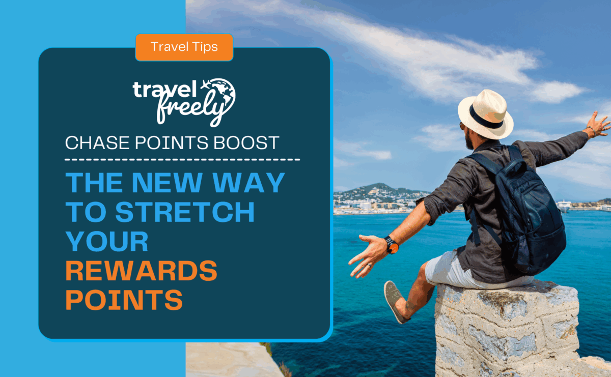 A person wearing a hat and backpack sits on a stone wall overlooking the ocean and a coastal city, arms outstretched. Text: Travel Tips. Best hotel credit cards. The new way to stretch your rewards points.